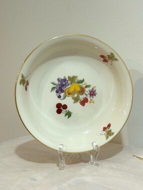 Unique Vtg Lenox USA Special Dinnerware Coupe Bowl Gold Rim Ivory Fruit Flowers